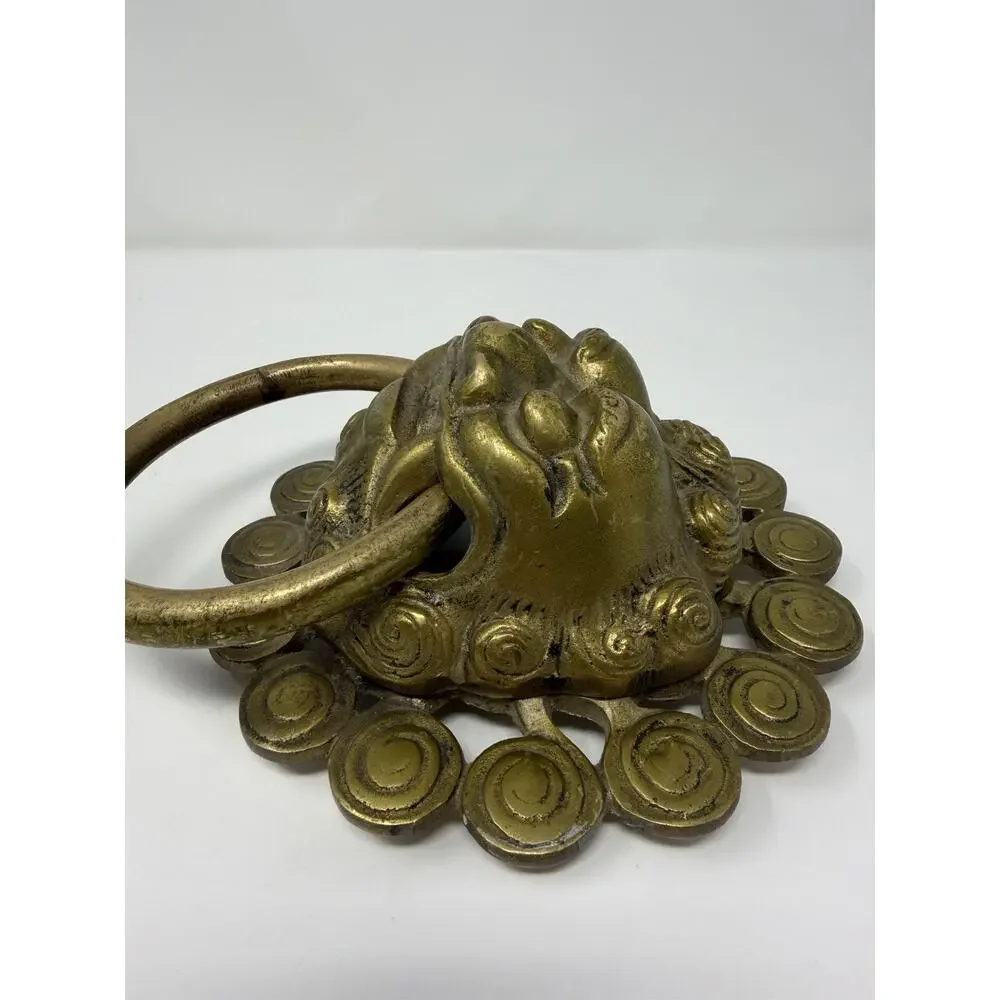 LION Solid BRONZE FOO DOG Gold DOOR KNOCKER Hanger Vintage